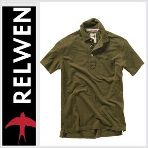 RELWEN men pique slot polo shirt in olive drab L